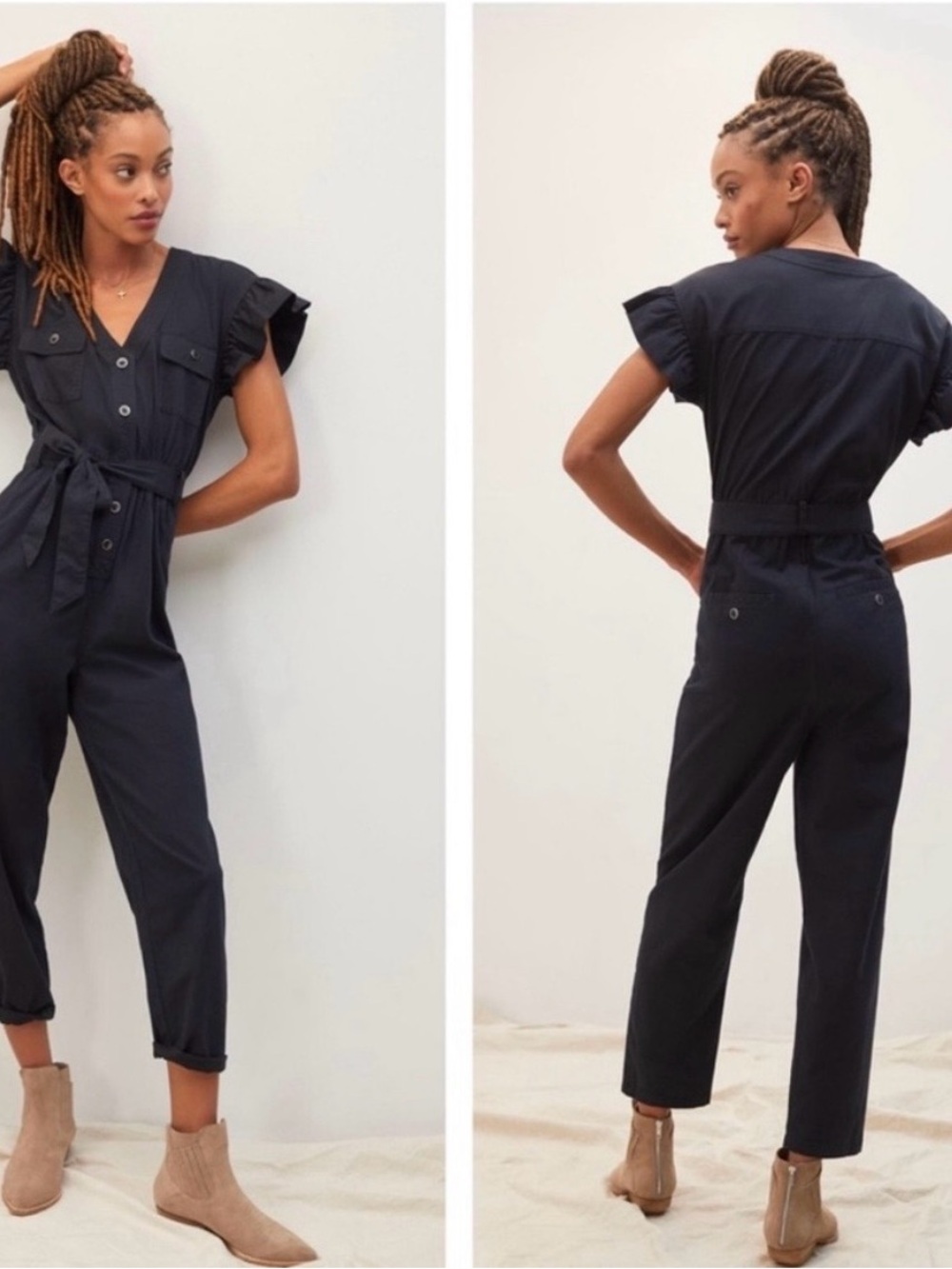 NWT Anthropologie Women's Black Utility Jumpsuit with Tie Waist